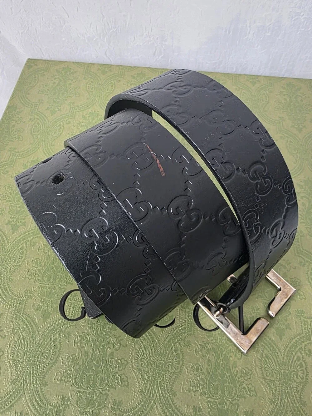 Auth Gucci Guccissima Men Black Leather Belt with Silver Buckle - Picture 4 of 12